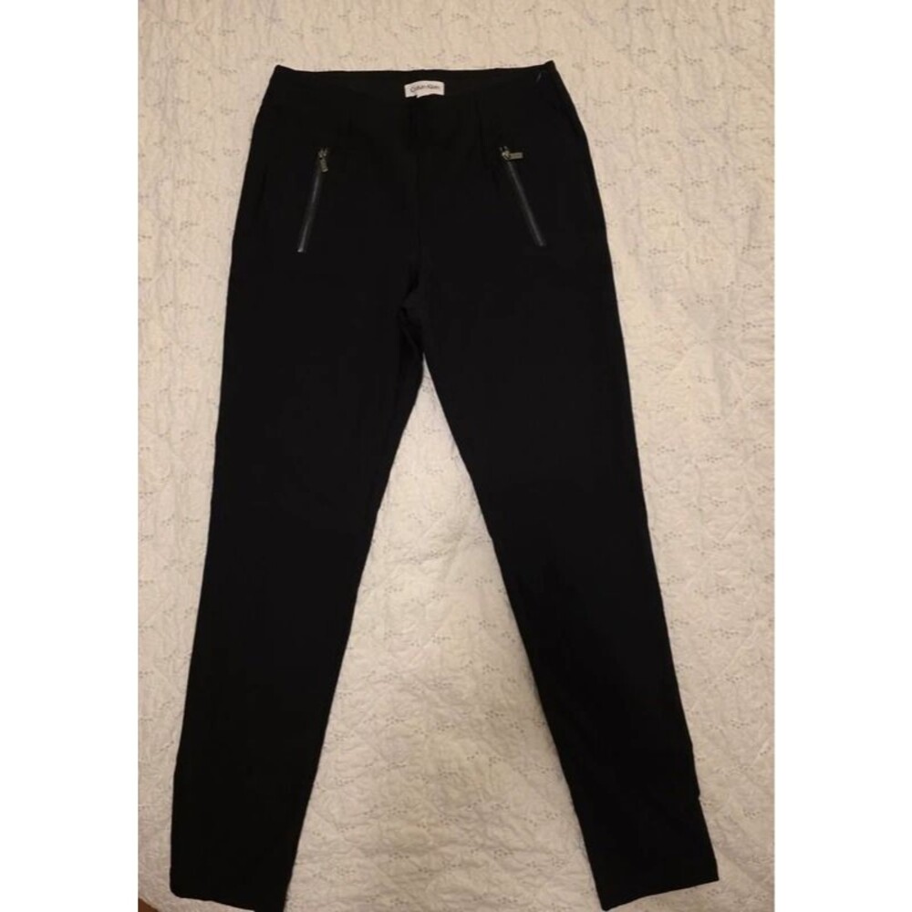 Calvin Klein Black Ankle Pants Size 4, Stretch Waist Slim Trousers - Picture 3 of 10
